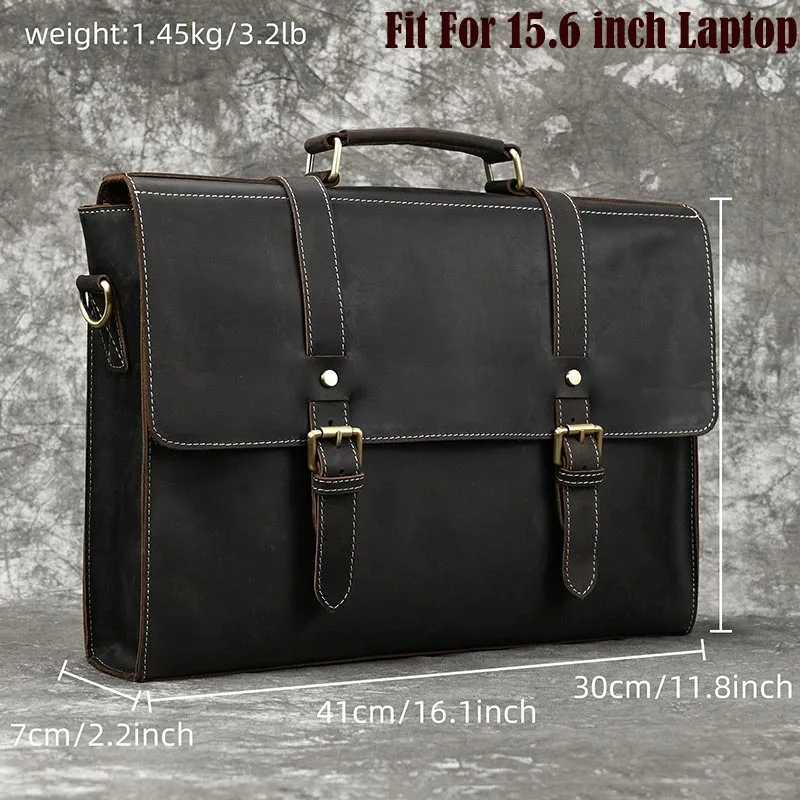 Luufan Crazy horse prawdziwej skóry mężczyzna teczka pasuje 16 "Laptop torebka biznesowa torba do pracy klasyczna skóra bydlęca mężczyzna duża torba na ramię