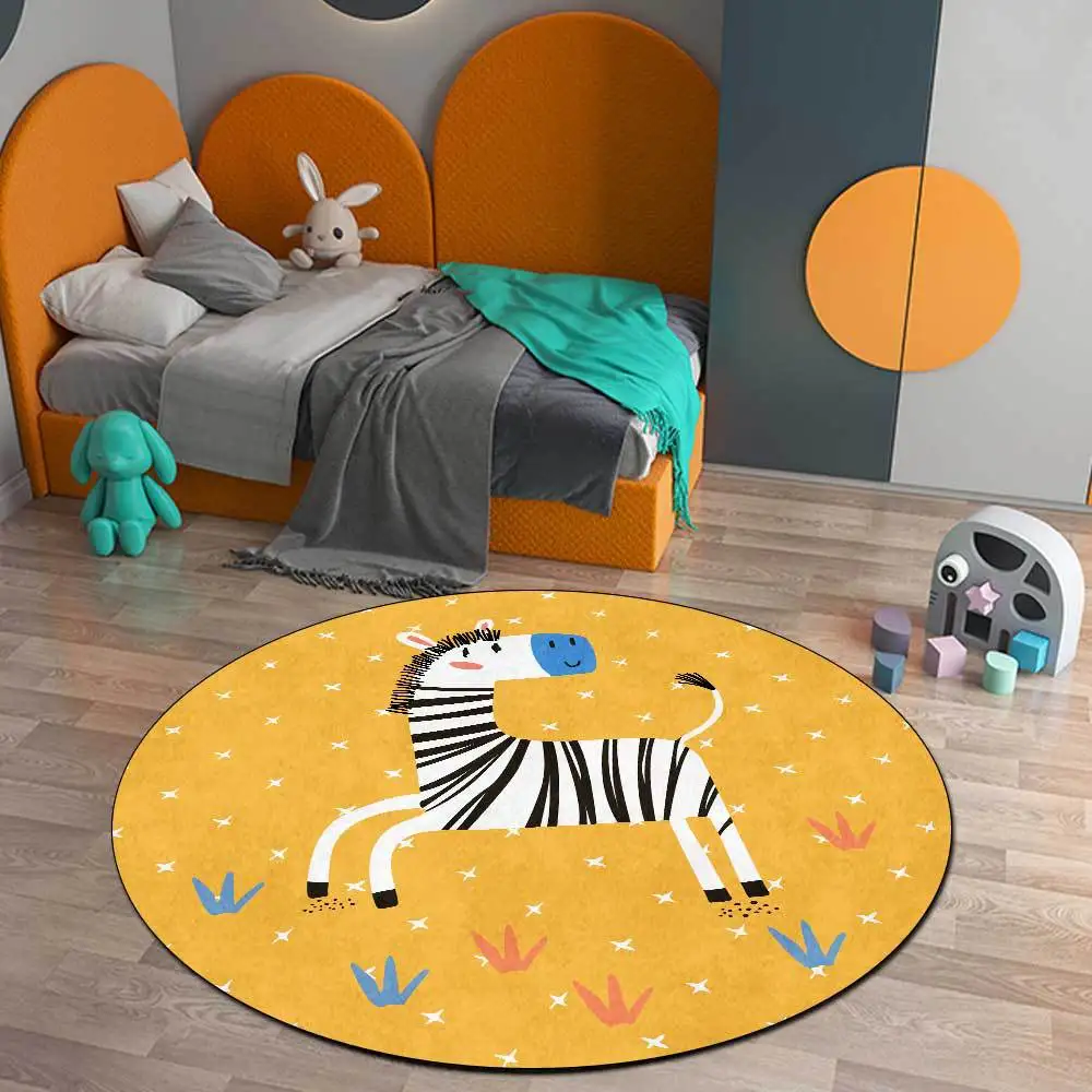 Cartoon 3D Zebra Children's Carpets, Soft Flannel Rug, Round Floor Mat, Non-Slip, Round, Bedroom, Sofa, Baby Play, Fashion, Cute