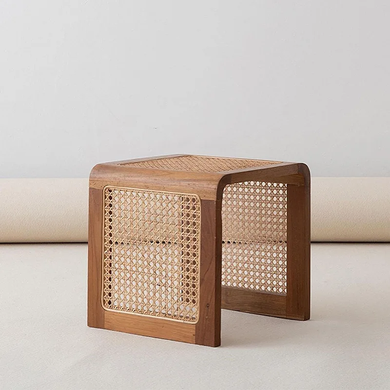 Nordic Square Side Table Solid Wood Tea Table Living Room Small Rattan Weave Japanese White Wax Wood Square Table