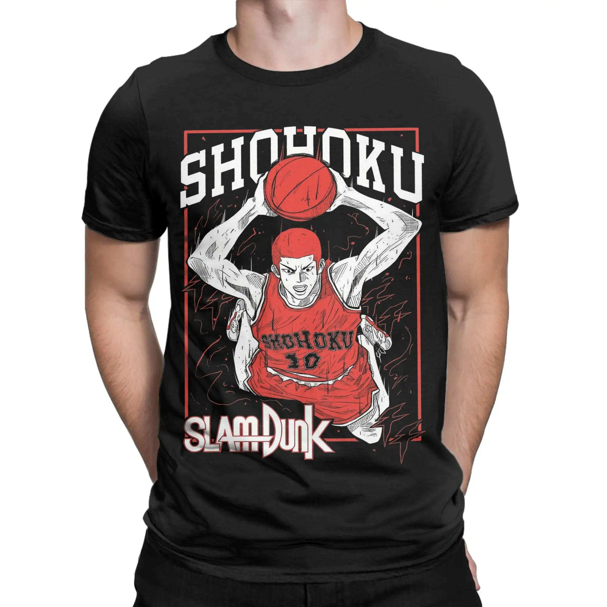Men's T-Shirts Slams Dunks Vintage Pure Cotton Tees Short Sleeve  T Shirt Crew Neck Clothing Adult
