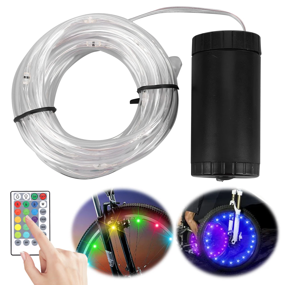 Luz led para pneu de bicicleta, à prova d'água, luzes de raio, controle remoto, decoração de ciclismo, aviso de segurança, luz de tira de pneu, 16 cores