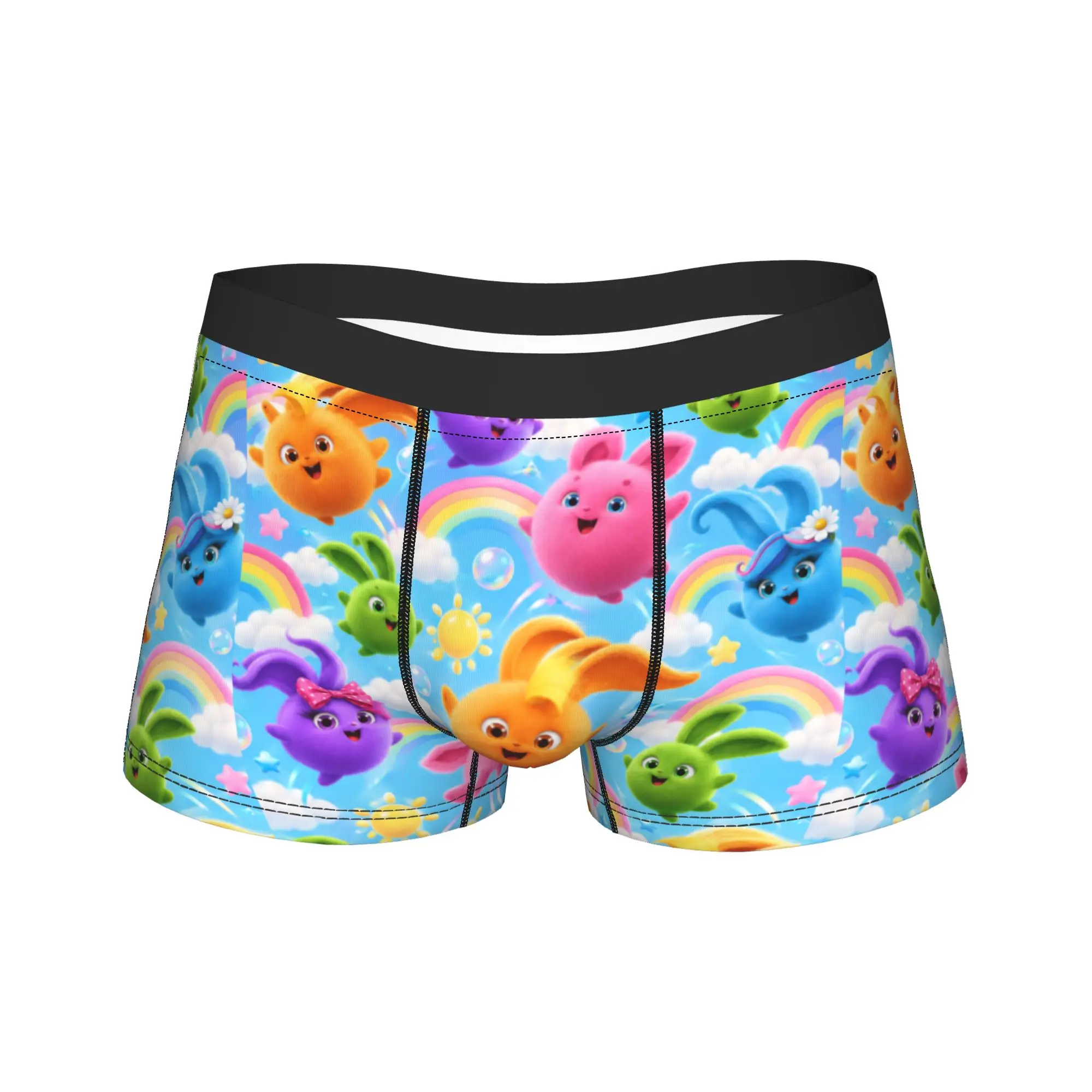 Rainbow Fuzzy Friends Pattern Boxer Shorts  Pouch Underwear Trenky Design Boxer Brief Comfortable Males Underpants Plus Size