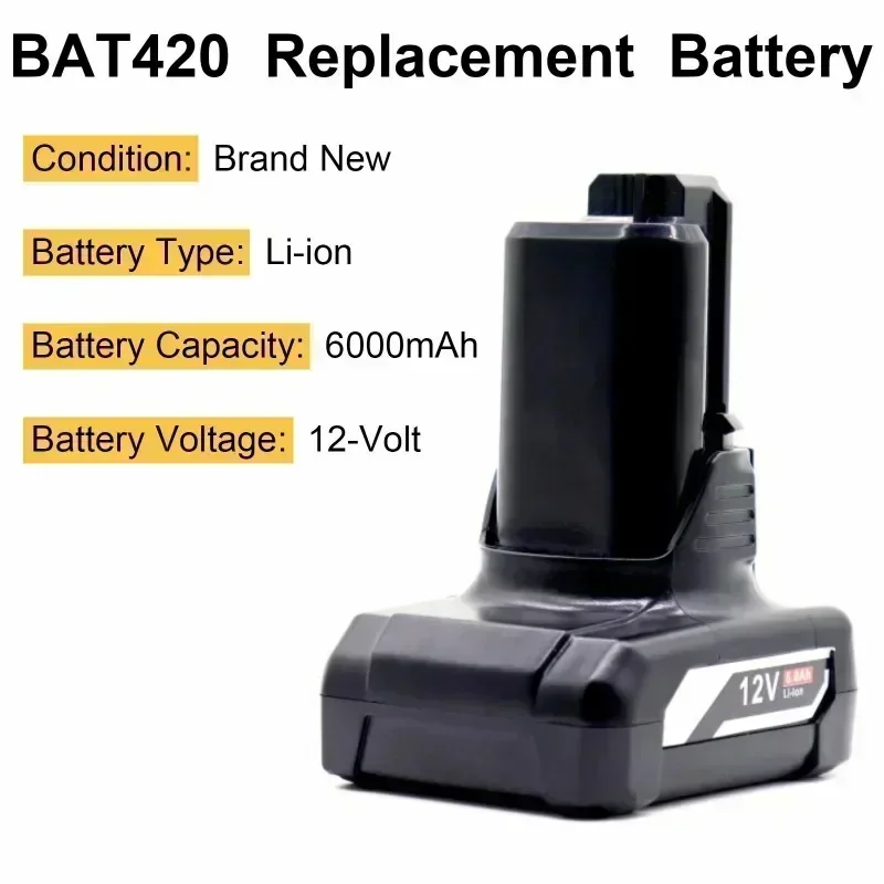 

Replacement Battery 6000mAh for Bosch 12V/10.8V Cordless Tools (BAT411, BAT420, GBA) with 12V Charger Compatibility