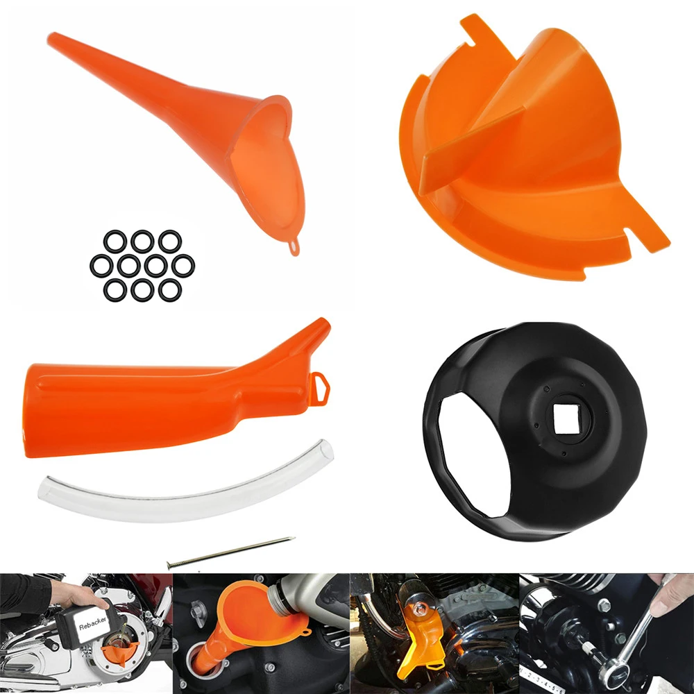 Motorcycle Primary Case Oil Fill Funnel Oil Filter Cover Funnel Set For Harley Touring Dyna Sportster XL883 Softail Fat Boy FLHT