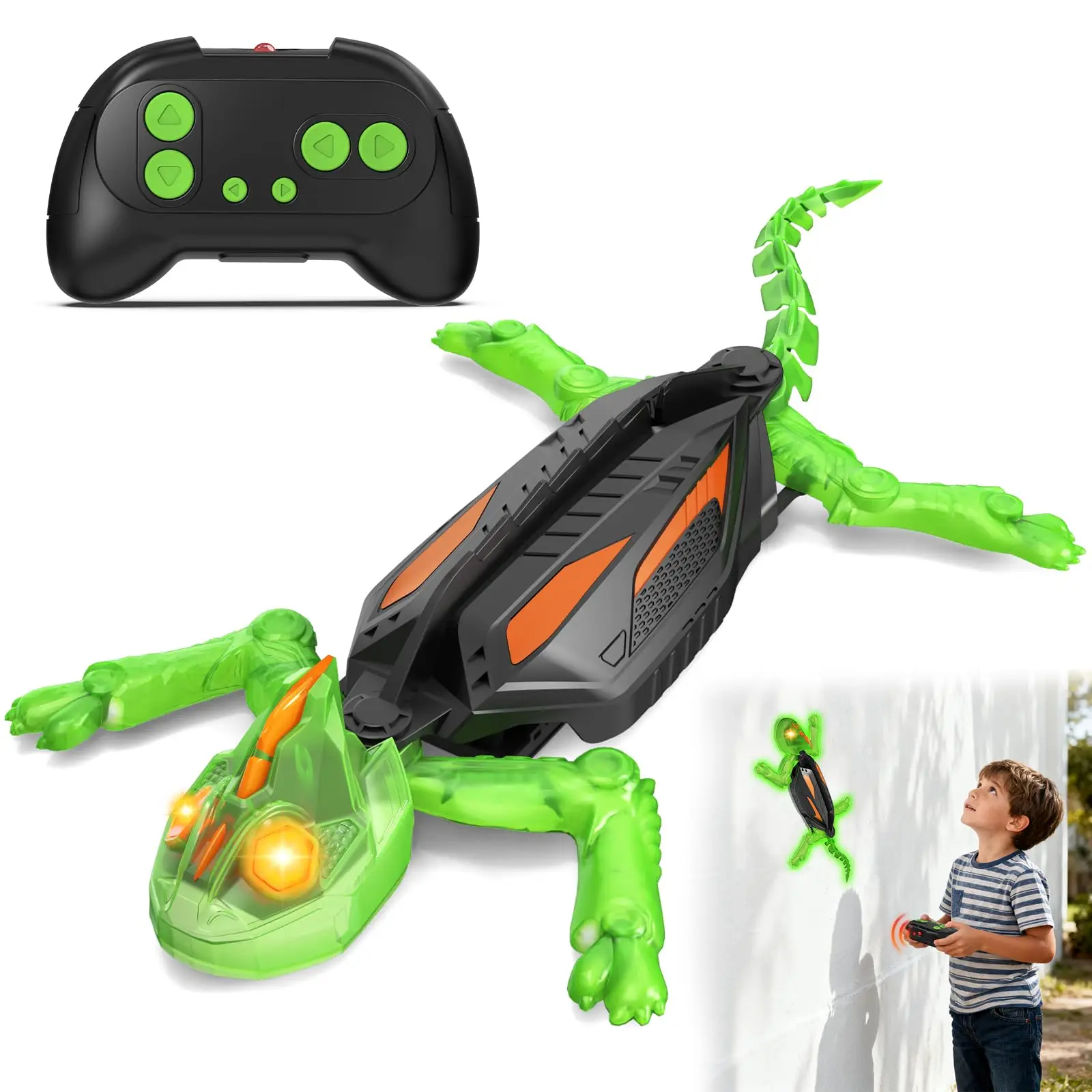 Remote Control Gecko Wall Climbing Toy Lizard Robot with LED Eyes Glow in Dark 360° Rotating Electric Reptile Crawler Kids Gift