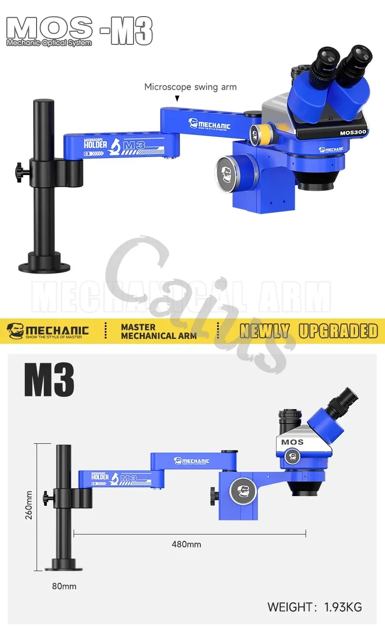 MECHANIC M3 Mikroskop Schwenkarm 360° °   Beweglicher Lift Universal Metallhalterung Aluminiumlegierung faltbares Säulenhalterungswerkzeug