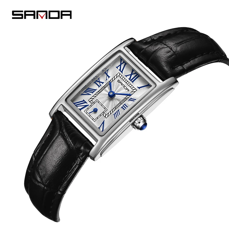 Sanda 1116 New Fashion 2024 Elegant Design Rectangle Dial Water Resistant Quartz Movement Business Women Analog Wrist Watch