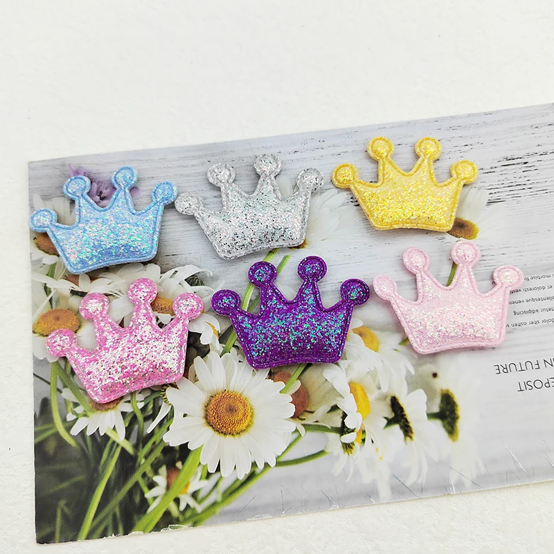 100Pcs 4*2.8CM Shiny Crown Padded Appliques For Clothes Hat Sewing Supplies DIY Headwear Hair Clip Bow Decor Patches