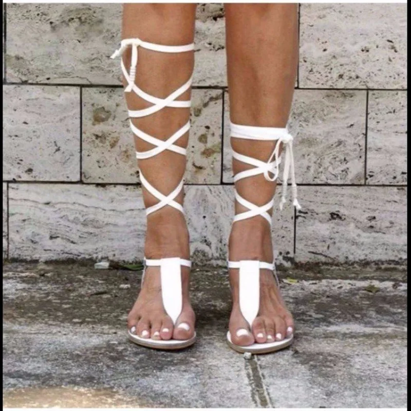 2023 New Gladiator Women Flat Sandals Ladies Clip Toe Cross Strap Thong Sandals Shoes Woman Beach Free-binding Sandalen Dames