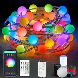 와이파이 BLE 글로브 요정 조명, 야외 RGB 화환 페스툰 파티 정원 웨딩 장식, LED 스트링 조명, 알렉사 구글 보이스, 33 전구