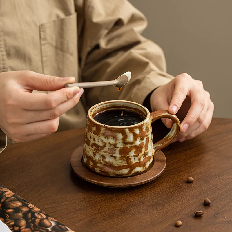 

Coffee Mug Ceramic Handmade Luxury Coarse Kitchenware Kiln Turned Flower Special Cup And Plate Set Mugs Afternoon Tea Cups