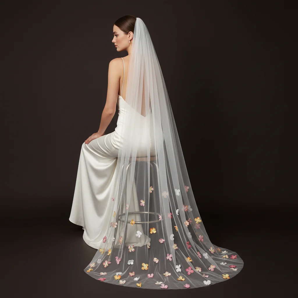 

Изящная свадебная фата с цветочным декором, аксессуар для волос, тюлевая аппликация с цветами, элегантный выбор невесты G113