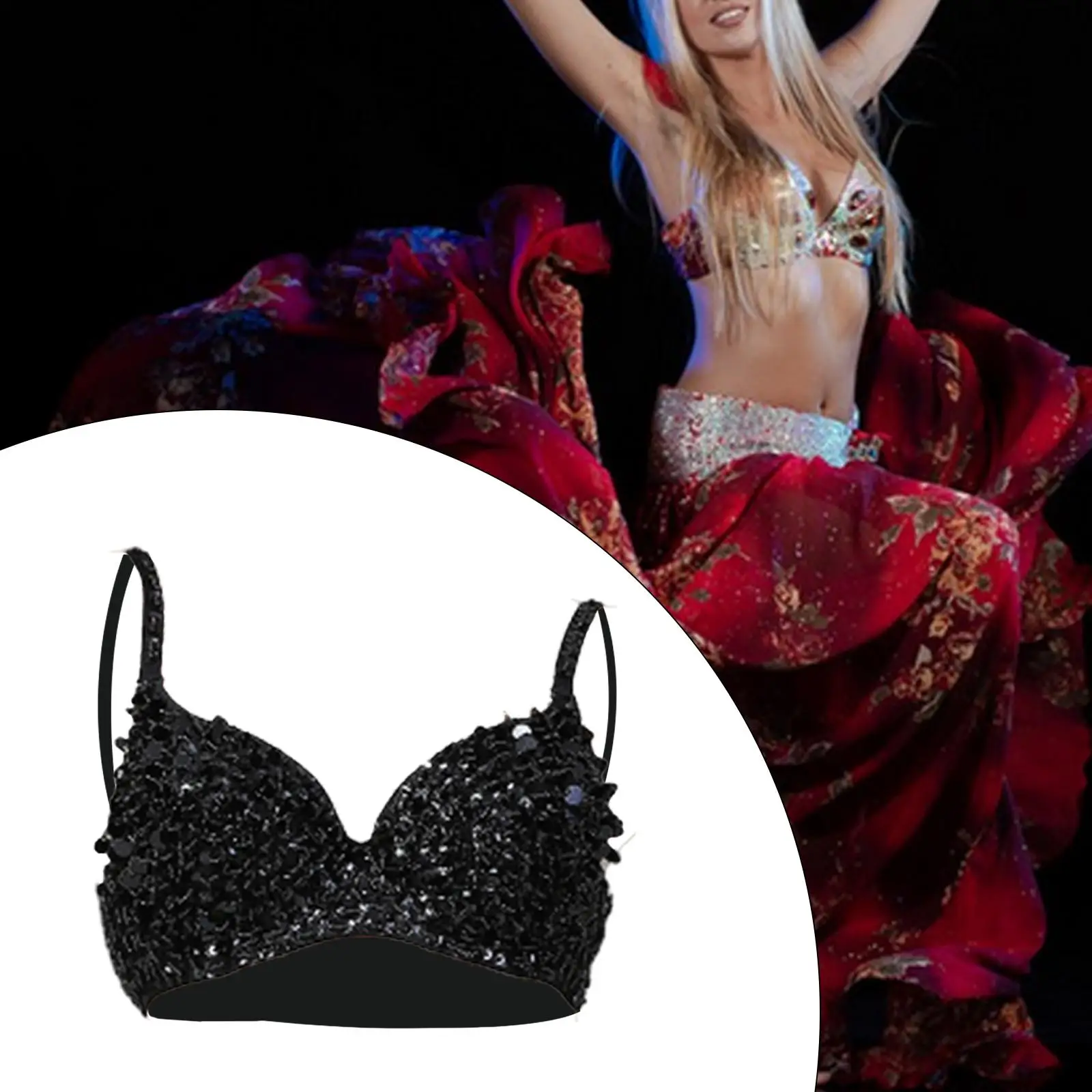 Women Sequin Corset Top Push Up Bra with Adjustable Buckles Sparkly Festival Rave Tank Handmade Beaded Performance Stage Outfit