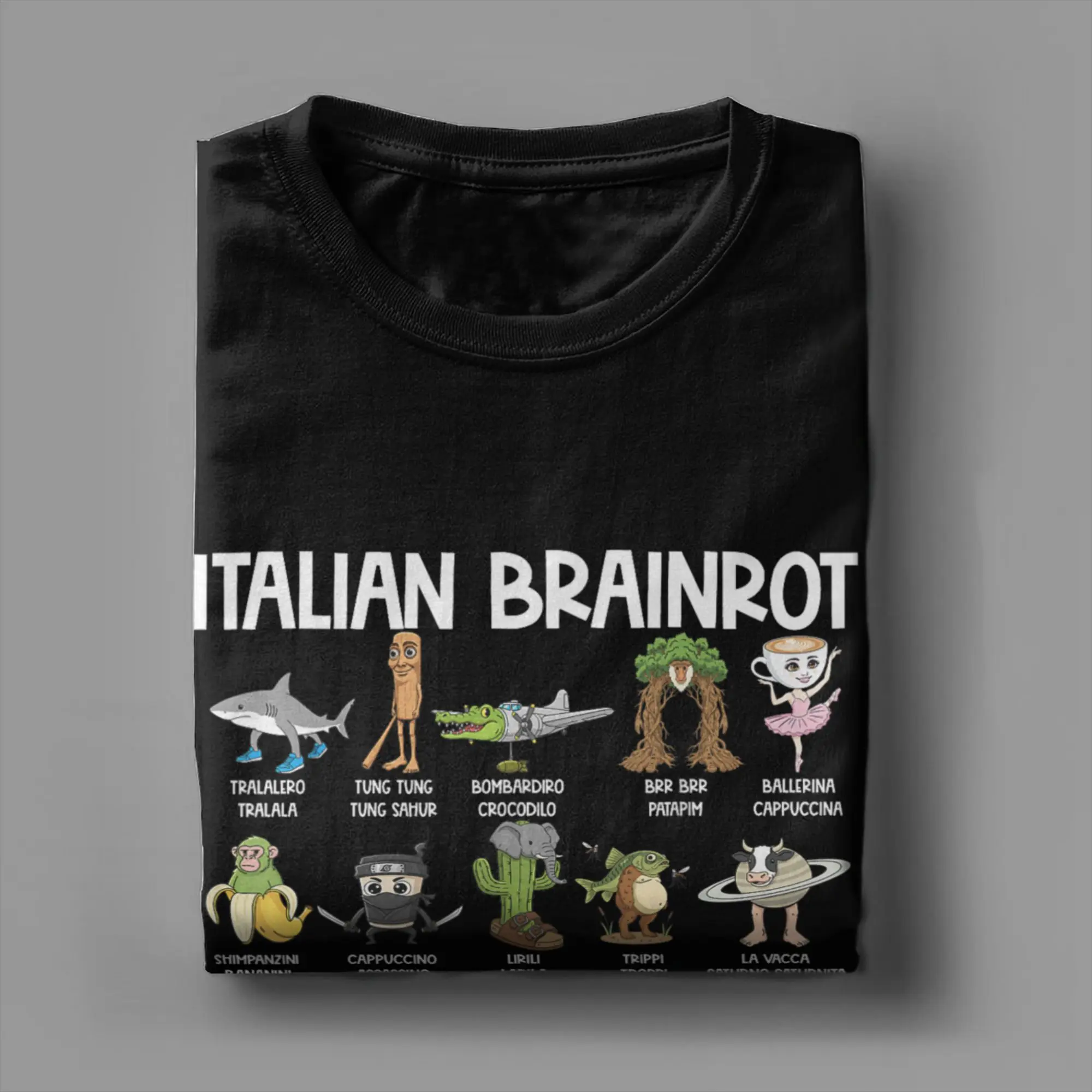 الرجال أنواع شخصيات الدماغ الإيطالية تي شيرت مضحك ميمي ملابس علوية من القطن قصيرة الأكمام Crewneck تي شيرت هدية عيد ميلاد تي شيرت