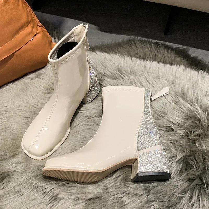 

Luxury Platform Women's High Boots Fashion Shining Rhinestone Ladies Elegant Thick Bottom Shoes Women's Knight Bootties zapatos