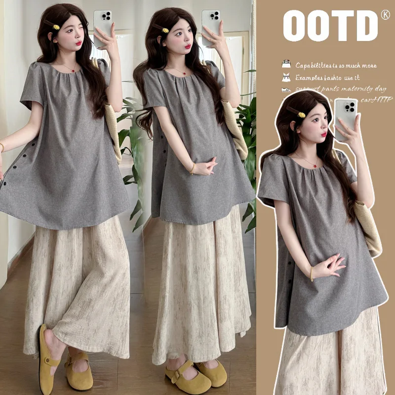 

Maternity Summer Fashion New Arrival Refined Office Ready French Inspired Linen Top Contemporary Chinese Aesthetic