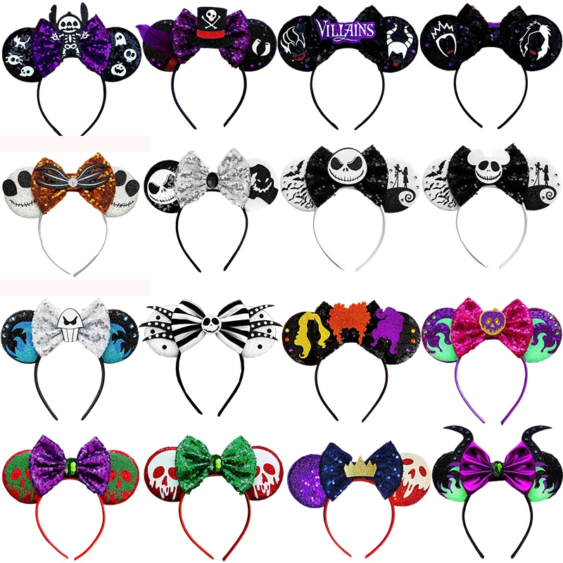 Disney All Saints' Day Ears Headband Girl Bat Skeleton Hairband Women Cosplay Witch Halloween Hair Accessories for Kids Carnival