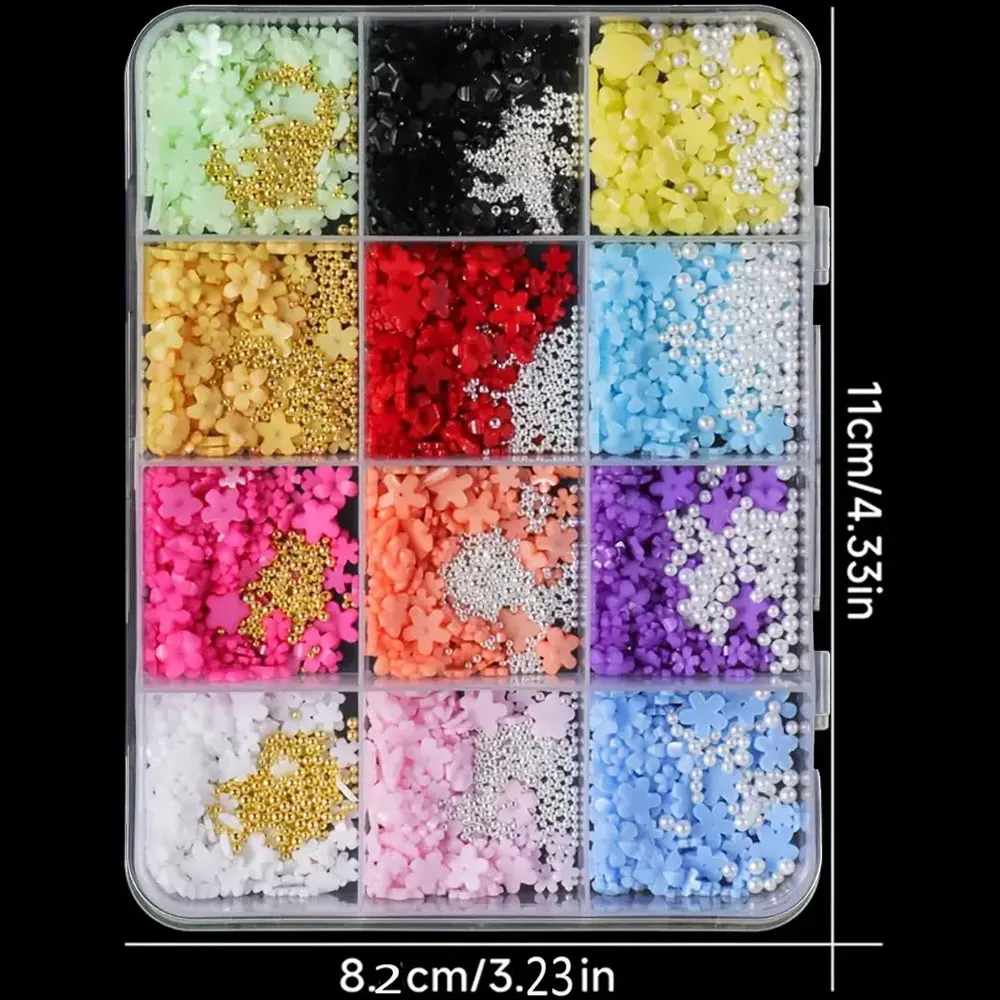 Grote doos 3D Leuke Kleurrijke Acryl Bloemen Nagel Charmes Mix Kaviaar Kralen & Parels 3/6mm Vijf-Bloemblaadje Nagelsteentjes Hars Bloem Bl