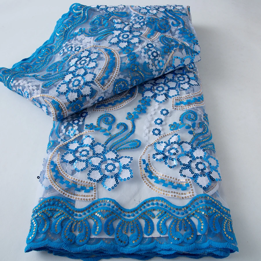 

2025 Hight Quality Nigerian Sequins Lace Fabric New African Milk Silk Mesh Lace Fabric French Tulle Lace For Sewing Party Dress