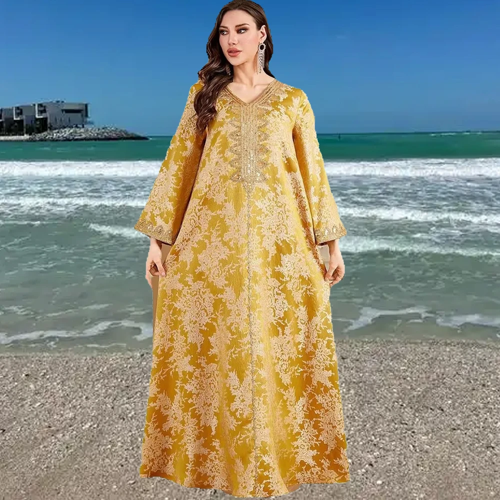 

Eid Djellaba Embroidery Jalabiya Women Muslim Maxi Dress Dubai Abaya Turkey Kaftan Kebaya Femme Musulmane Vestidos Morocco Gown