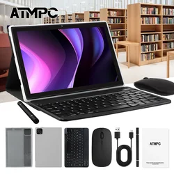 ATMPC 10.1 Inch Android 14, 12GB RAM, 128GB ROM, Octa-Core, BT 5.4, WIFI 6, With Keyboard, Mouse, Case, Stylus 2 In 1 Tablet PC