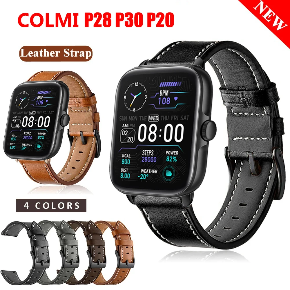 

20mm Leather Strap Watchband for COLMI P28 Plus P20 Smart Wriststrap Quick Releas Bracelet for COLMI P20 Plus Watch Accessories