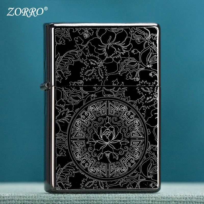 ZORRO Black Ice Satan War Song Kerosine Lighter Retro Engraving Pattern Windproof Metal Smoke Lighting Tool Holiday Men's Gift