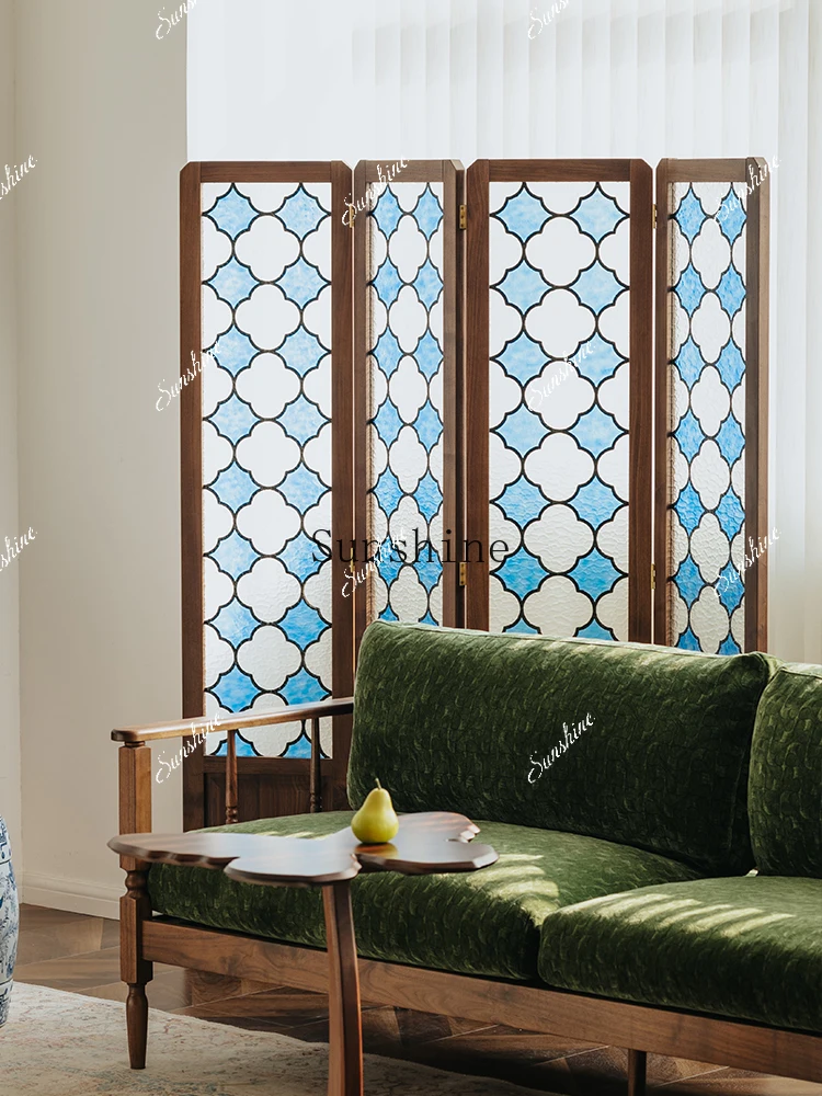 

Retro screen partition black walnut living room office small apartment block mobile FT