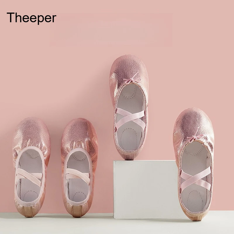 PU Leather Cat Claw Ballet Shoes Crystal Pink Anti Slip Split Sole Slippers Ballerina For Stage Training Flexible Dance Footwear