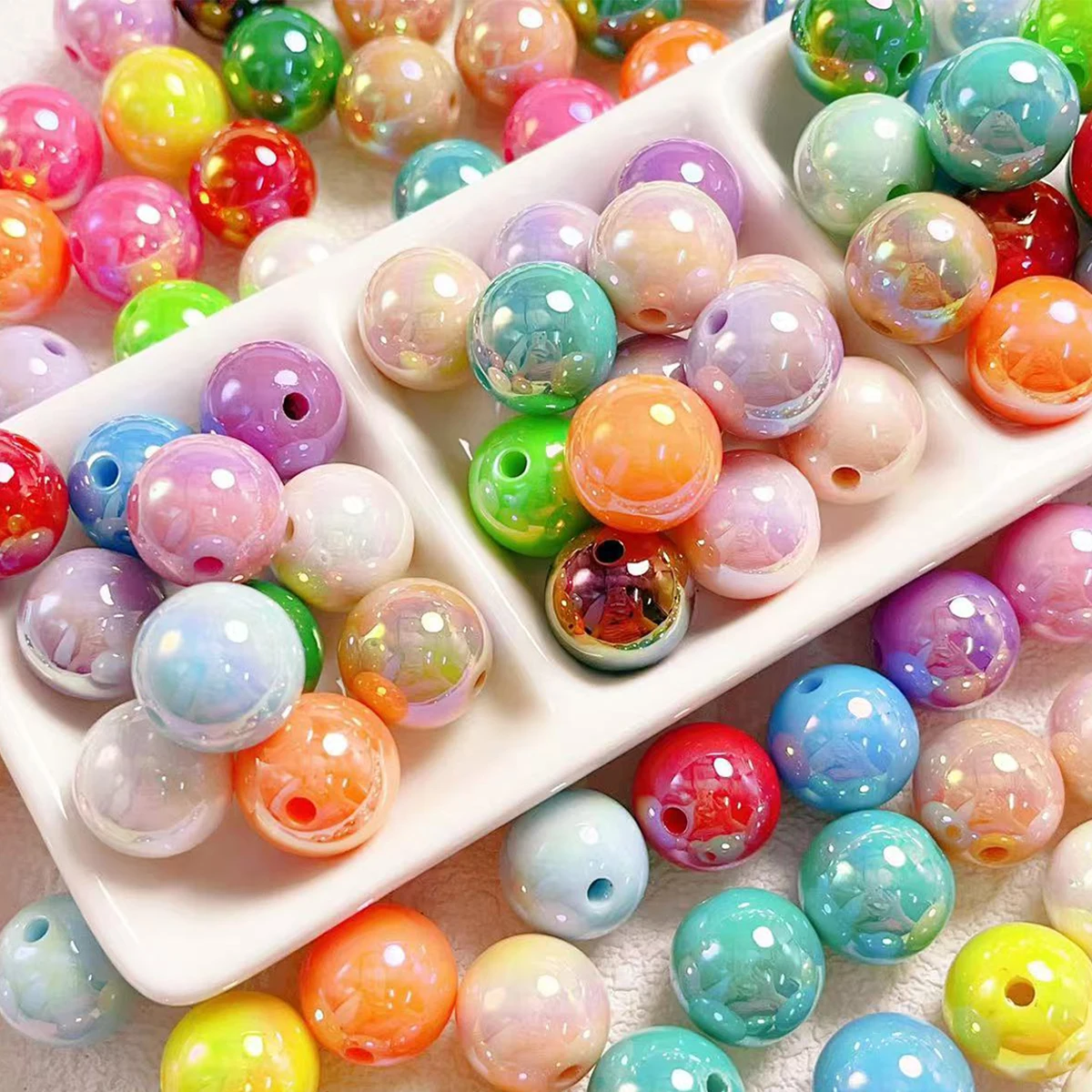 16mm10pcs Vu Plated Colorful Shell Acrylic Loose Beads Diy Mobile Phone Chain Keychain Bead Material Accessories, Random Color