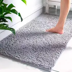 Large Chenille Mat Anti-Slip Bathroom Rug Quick Absorbent Quick-Dry Bath Mat Solid Color Long Plush Shower Sink Kitchen Carpet