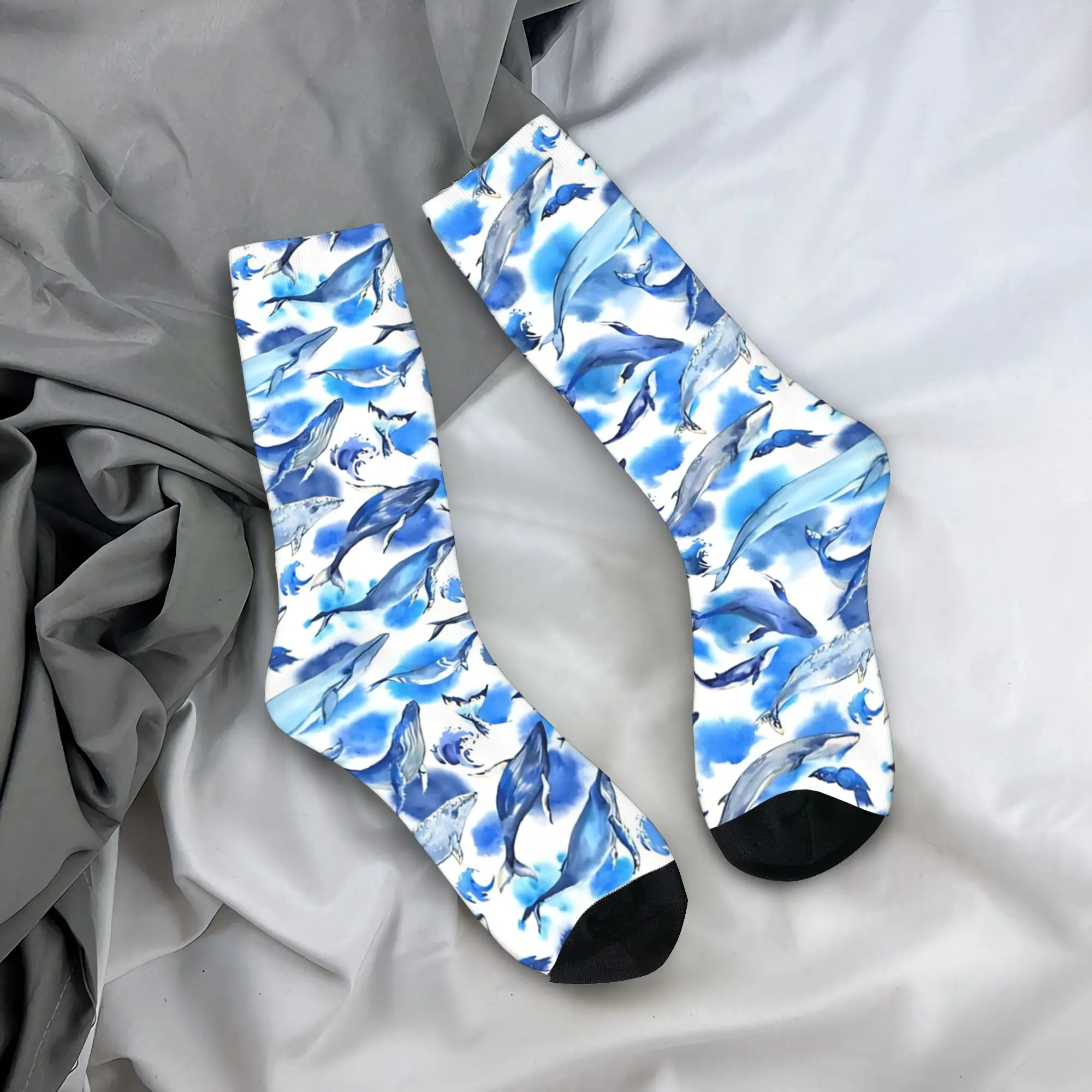 Funny Dolphins Watercolor Socks  Elegant Stockings Men Soft Breathable Outdoor Socks Spring Graphic Non Slip Socks