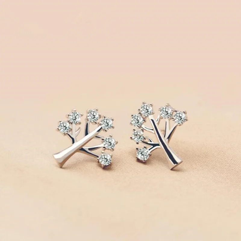 New Fashion Hypoallergenic 925 Sterling Silver Jewelry Exquisite  Lucky Wish Tree Zircon Crystal Earrings  E215