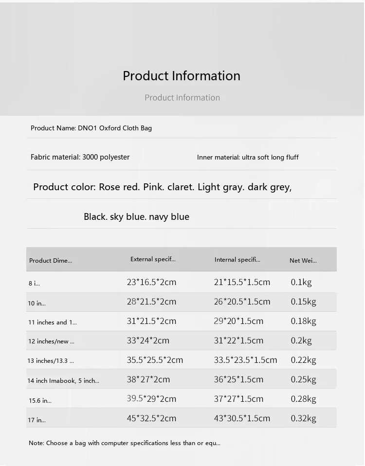 Denim-Laptop-Hülle 8-17 Zoll Schutztasche für Notebook und Tablet mit gepolstertem Innenfutter – Detail 1