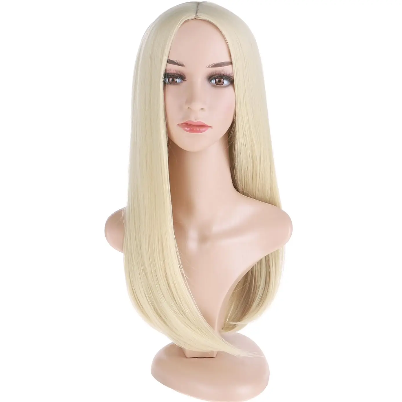 Perruques longues blondes pour femmes, cheveux lisses, blond platine, perruques synthétiques avec raie centrale, Cosplay, fête d'halloween ou usage quotidien