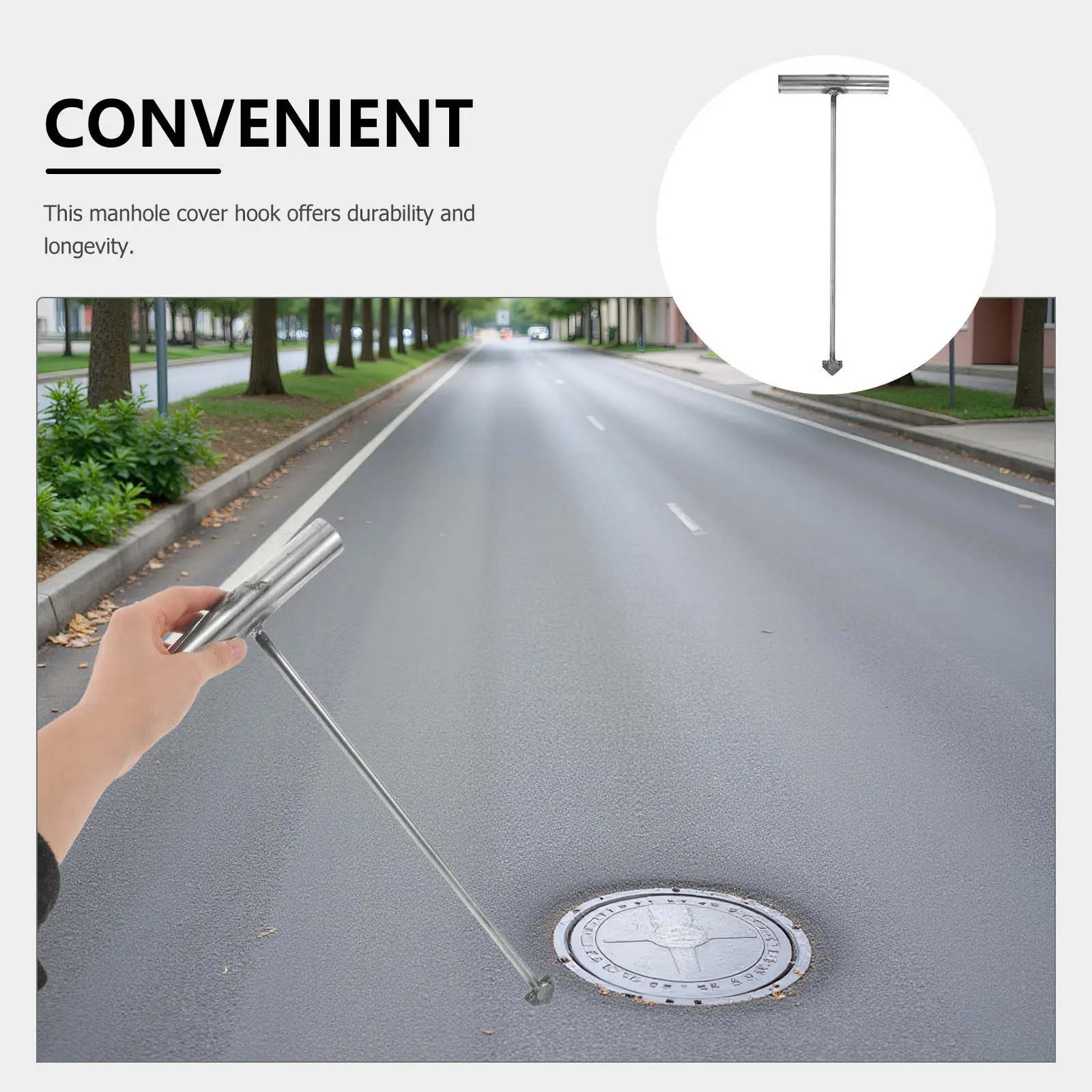 Stainless Steel Manhole Cover Hook T Shape Heavy Duty Sewer Lid Lifter Non Slip Grip for Septic Tank Covers Storm Drains Grates - view 3