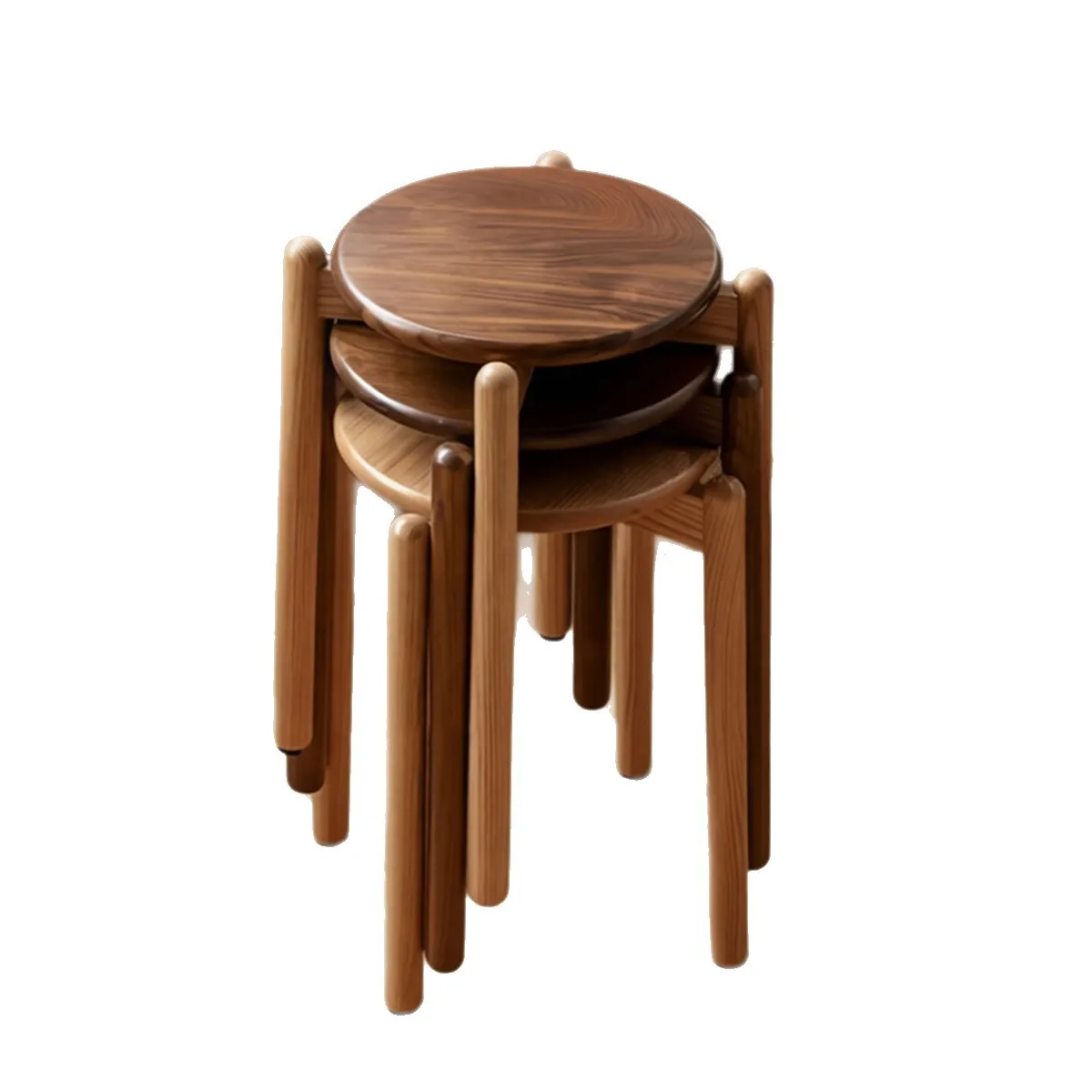 Solid wood stool Household stackable round stool Wood bench Strong and durable Modern simple dining table stool