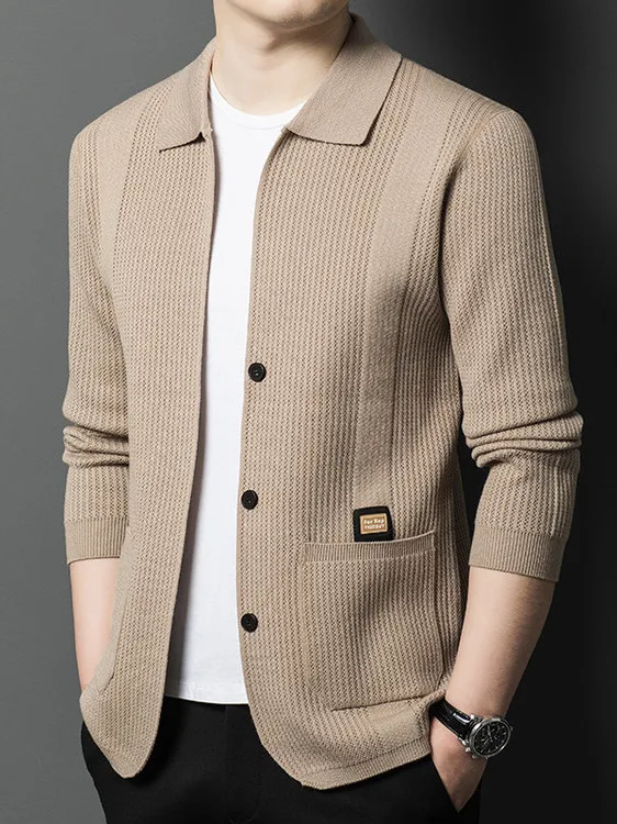 

Spring Autumn Thin Men's Knitted Open Cardigan Stand Collar Casual Faion Top Youth Casual Versatile Sweater Jaet