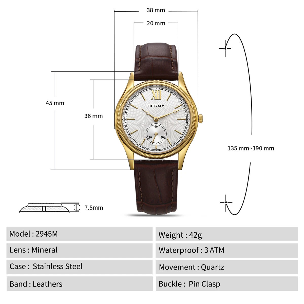 Men's Gold Quartz Watch, 38mm Stainless Steel