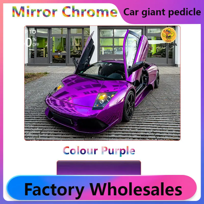 

1.52X18M Stretchable Purple Mirror Chrome Vinyl Wrap Self-Adhesive Film Decal Air-Release Bubble Free DIY Car Wrapping Roll