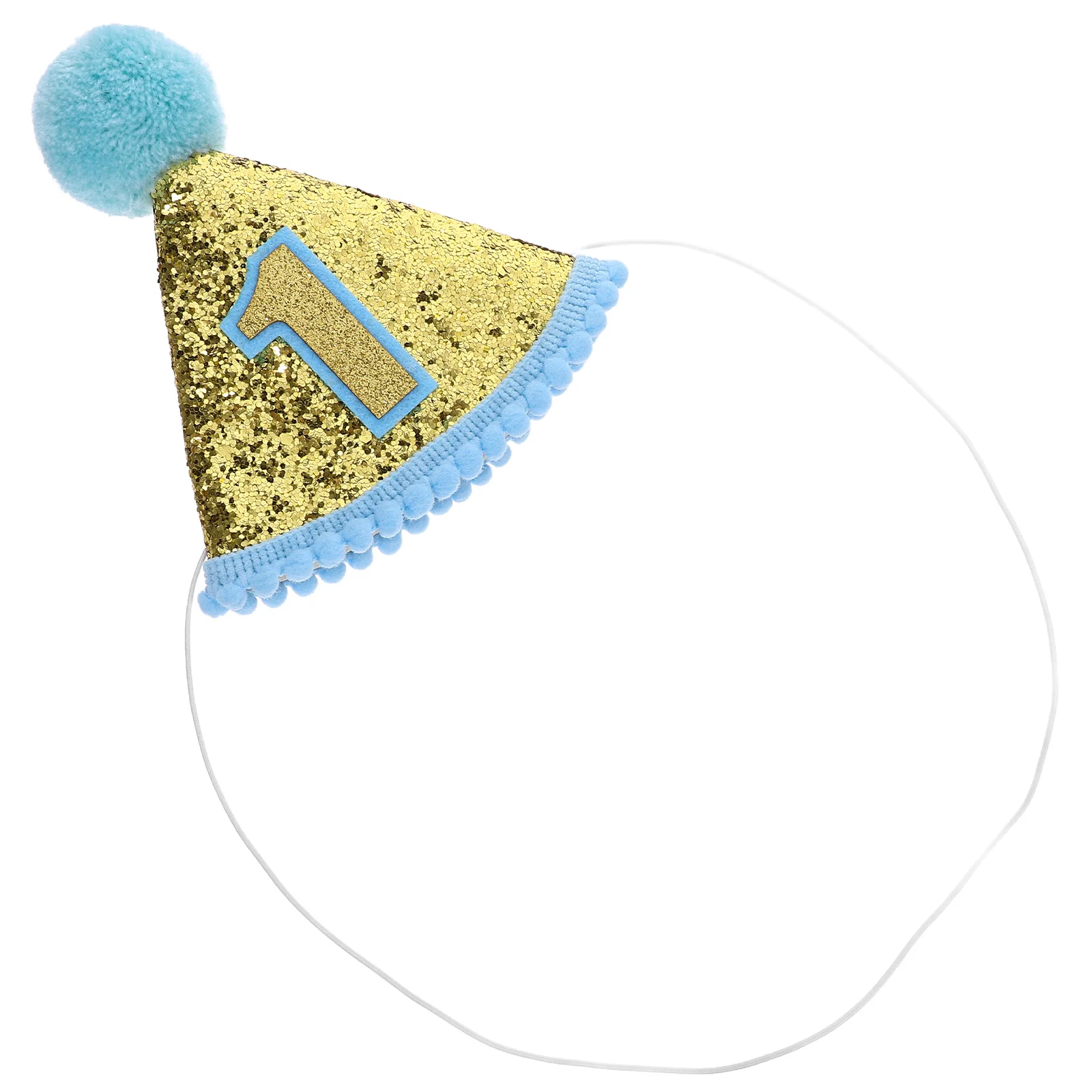 Glitter Sparkle 1st Birthday Cone Hat with Adjustable Headband for Baby Girl Party Supplies (Blue) party hat