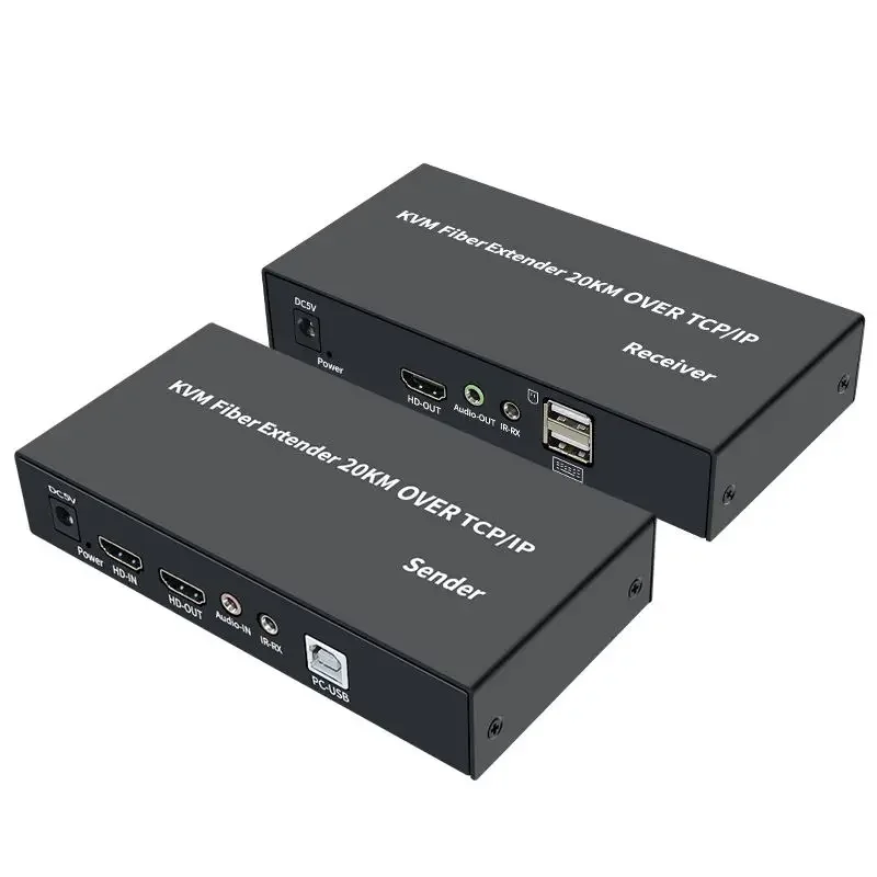 20Km HDMI Fiber IP KVM Extender Transceiver over SC Fiber Optical Cable HDMI to Fiber Optic Extender Support USB Mouse Keyboard