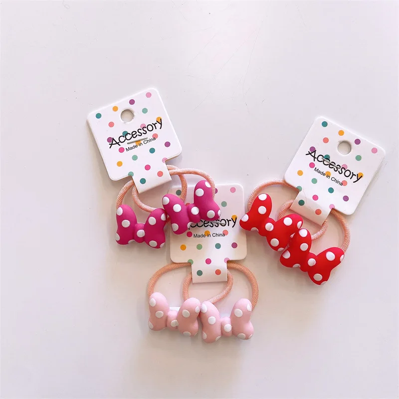 2 Pcs/Set Cute Dot Baby Elastic Hair Bands Hair Bows For Girls Kids Mini Head Rope Hair Accessories Children Ponytail Hair Ties