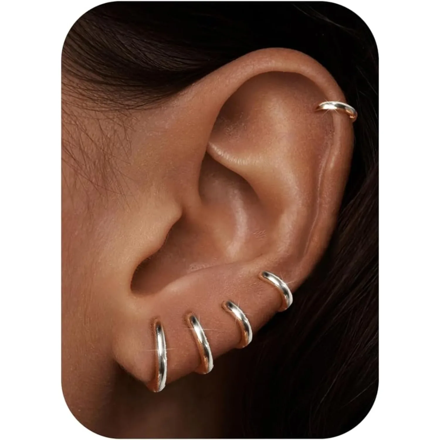 Bobisty Kleine Creolen für Damen und Herren Chirurgenstahl Knorpel-Ohrringe Nasenring Lippenring Daith Helix Piercing Schmuckset