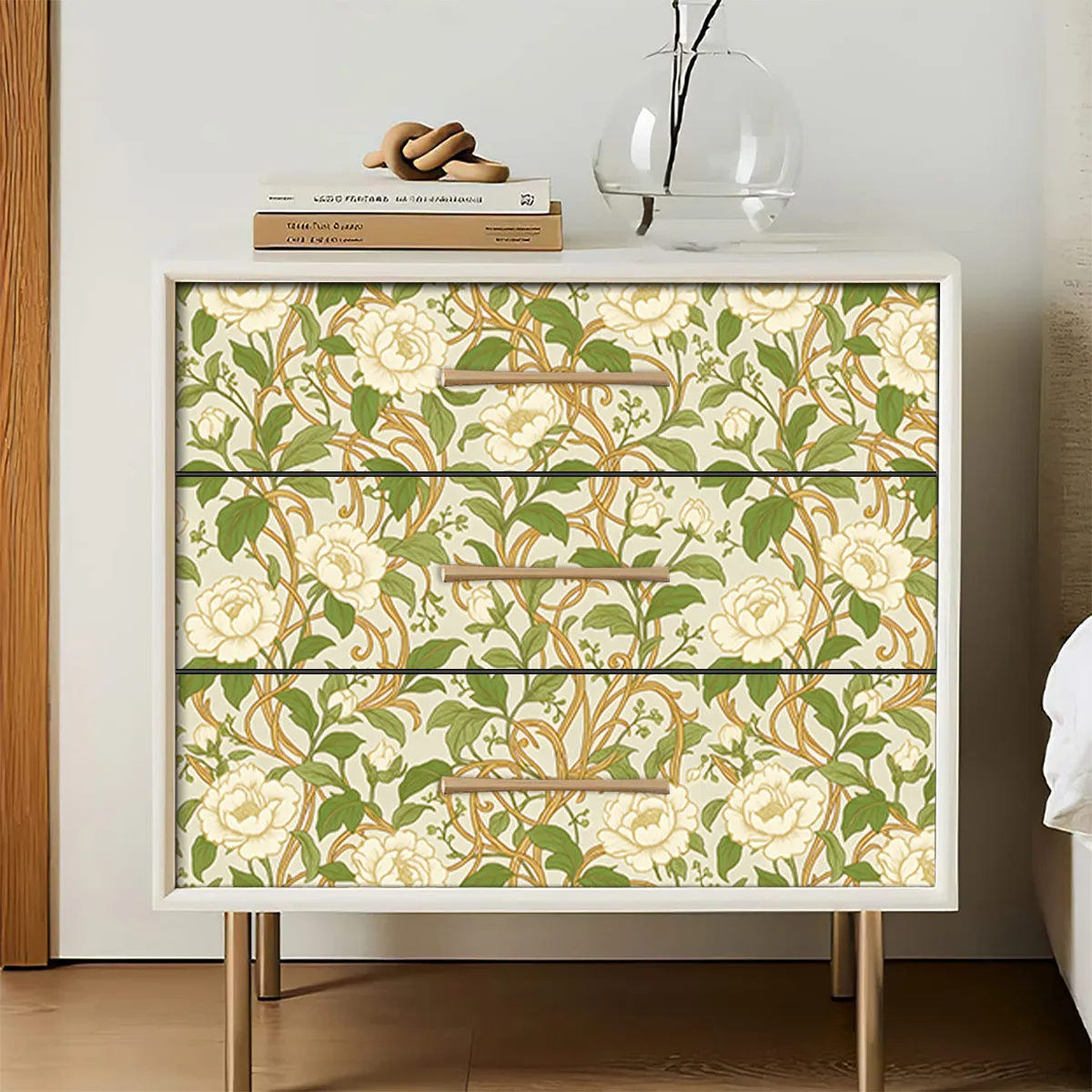 Camellia Self-Adhesive Wallpaper for Home Bedroom Cabinet Flower Wall Stickers Small Wildflowers Rural Style Wallpaper