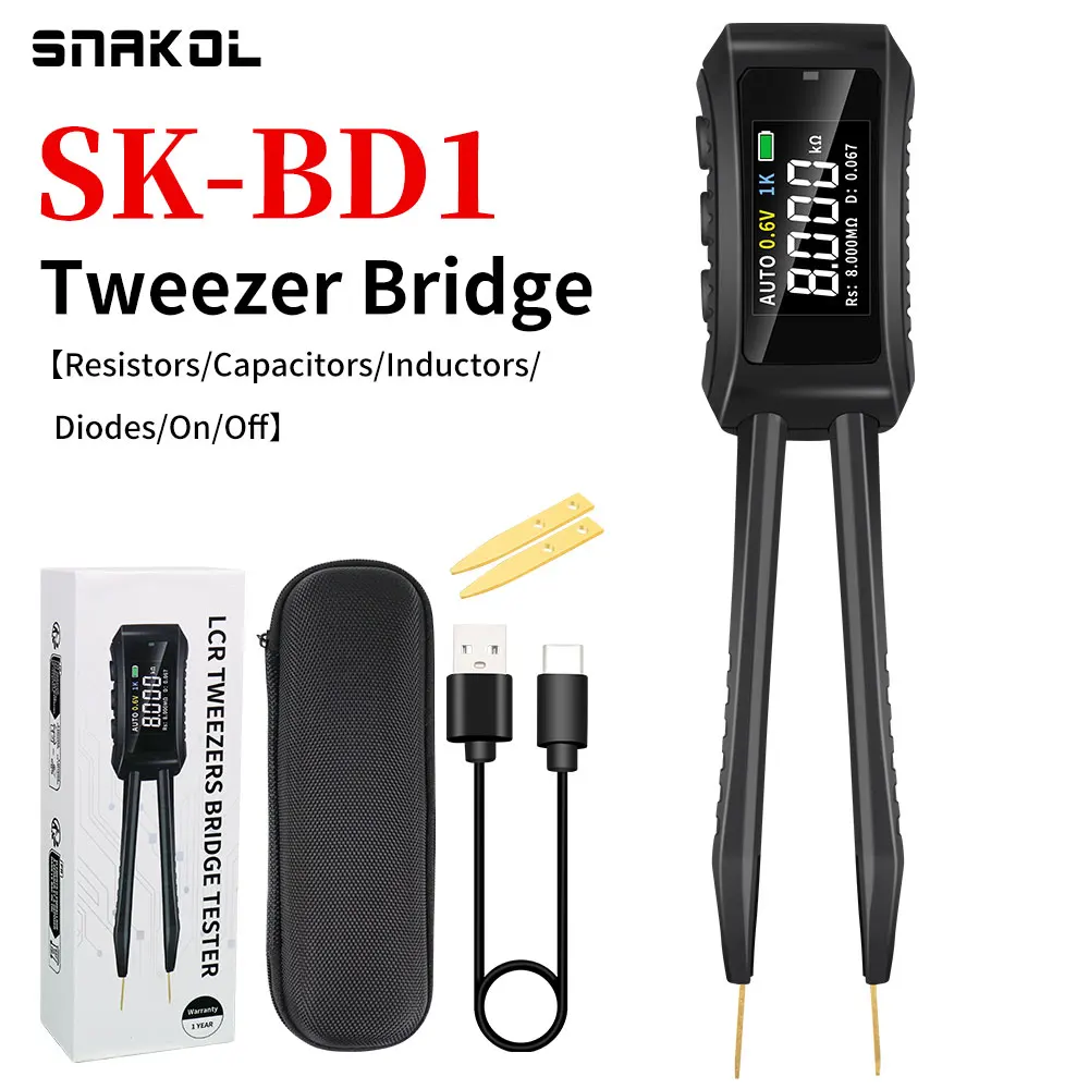 SK-BD1 Digital Smart Tweezer LCR SMD ESR Tester Meter Resistance Capacitance Inductance Continuity Diode Test Measurement Tools