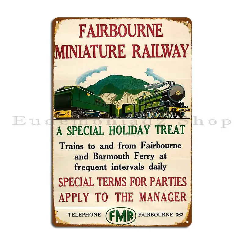 الرجعية الكلاسيكية Fairbourne مصغرة السكك الحديدية لوحة معدنية المرآب مخصصة الطباعة مضحك جدار مخصص تين تسجيل ملصق #1
