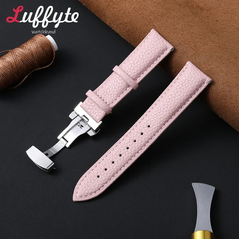 Leather Butterfly Buckle Replacement Straps 18mm 20mm 22mm Wrist Belt Women\'s and Men\'s Universal Bracelet  Business Watch Band