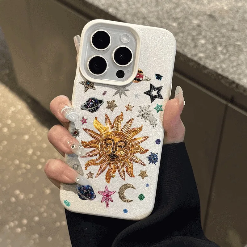 Nuova custodia carina con motivo astronave sole e stella per Samsung Galaxy S25 S24 S23 Ultra S22 Plus S21 FE A17 A16 A36 5A6 A55 A54 Cover