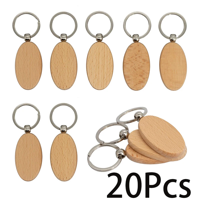 20Pcs Wooden Keychain Blank Key Chain Unfinished Oval Wood Key Tag DIY Gift Craft Supplies